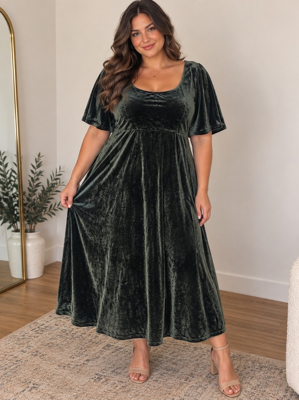 NWT Baltic Born Nora Velvet Midi Dress 3XL English Green Puff Sleeve